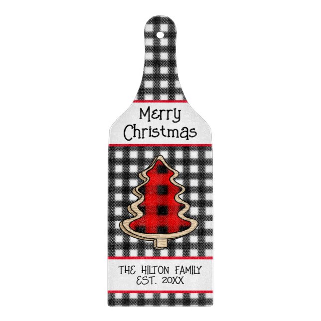 Personalised Buffalo Plaid Gingham Christmas Trees Cutting Board (Front)