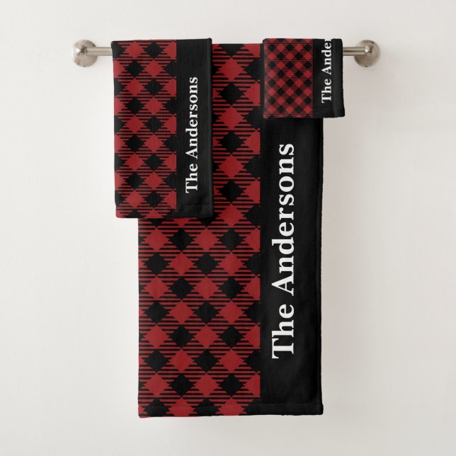 Personalised Buffalo Plaid Holiday Bath Towel Set (Insitu)