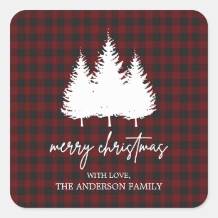 Personalised Buffalo Plaid Merry Christmas Square Sticker