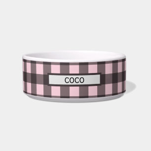 Personalised Buffalo Plaid Pink Dog Bowl