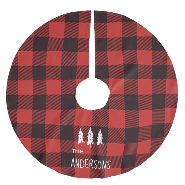 Personalised Buffalo Plaid Rustic Country Brushed Polyester Tree Skirt (Front)