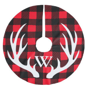 Personalised - Buffalo Plaid & White Deer Antlers Brushed Polyester Tree Skirt