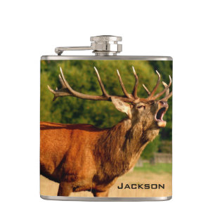 Personalised Bugling Bull Elk Hip Flask