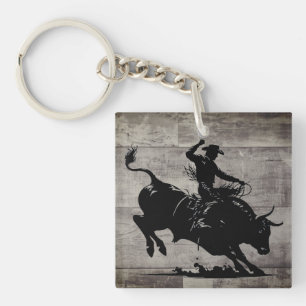 Personalised Bull Rider Rodeo Rustic Key Ring