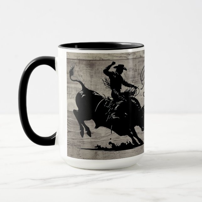 Personalised Bull Rider Rodeo Rustic Mug (Left)