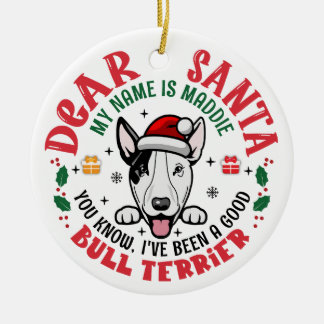 Personalised Bull Terrier Dog Christmas Tree Round Ceramic Tree Decoration
