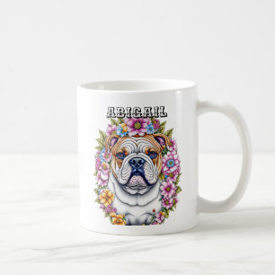 Personalised Bulldog and Whimsical Flowers Coffee Mug