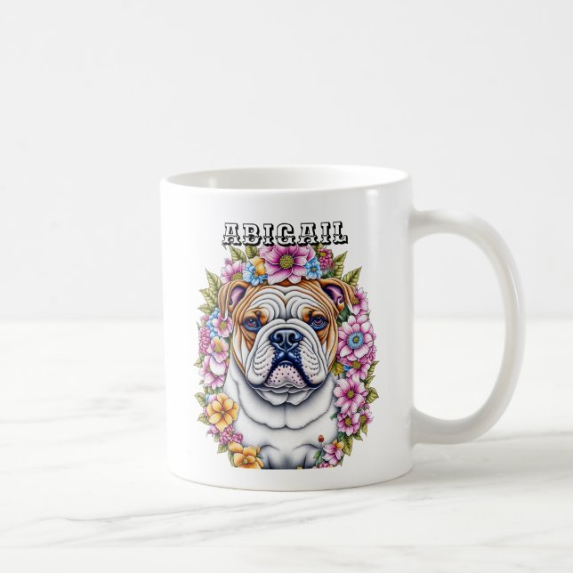 Personalised Bulldog and Whimsical Flowers Coffee Mug (Right)