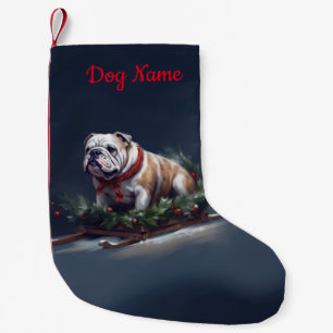 Personalised Bulldog Christmas snow winter Small Christmas Stocking