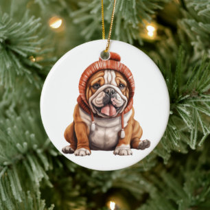Personalised Bulldog Dog Art Ceramic Tree Decoration