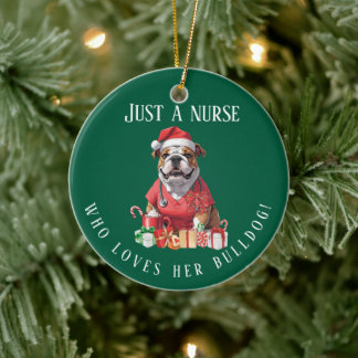 Personalised Bulldog Nurse Christmas Keepsake Ceramic Tree Decoration