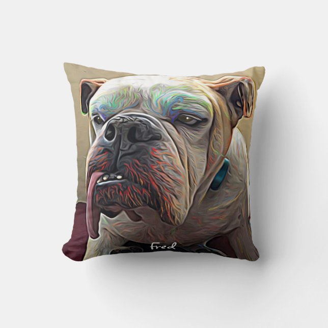 Personalised bulldog pet portrait cushion (Front)