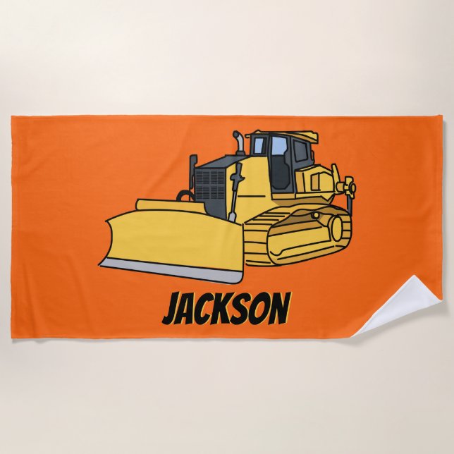 Personalised Bulldozer Construction Vehicle Beach Towel (Front)