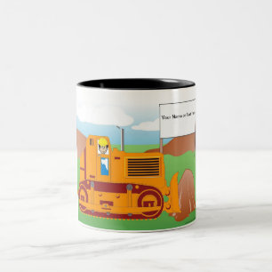 Personalised Bulldozer Operator - Male Cartoon  Two-Tone Coffee Mug