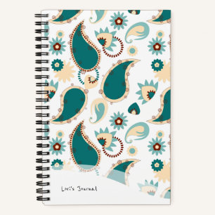 Personalised Bullet Journal Teal Boho Paisley