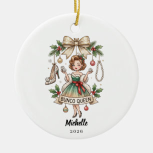 Personalised Bunco Queen Name Year Christmas Gift Ceramic Tree Decoration