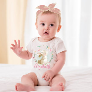 Personalised Bunny Baby Custom name Rabbit floral Bodysuit