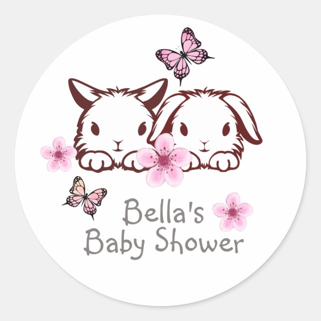 Personalised Bunny Butterfly  Classic Round Sticker (Front)