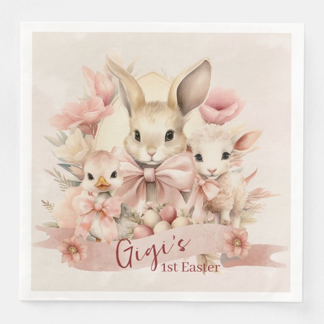 Personalised Bunny, Chick & Lamb Easter Plates Napkin (Front)