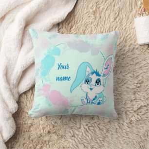 Personalised Bunny  Cute Blue Kawaii Cushion