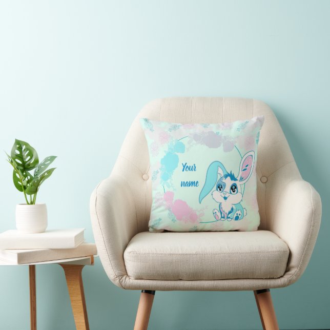 Personalised Bunny  Cute Blue Kawaii Cushion (Chair)