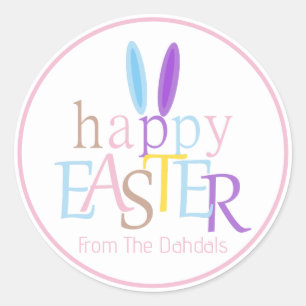 Personalised Bunny Ears Happy Easter Cotton Candy Classic Round Sticker