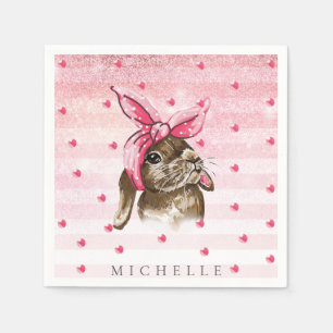 Personalised Bunny Hand painted glitter Napkin