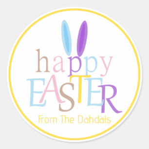 Personalised Bunny Happy Easter Dandelion Yellow Classic Round Sticker
