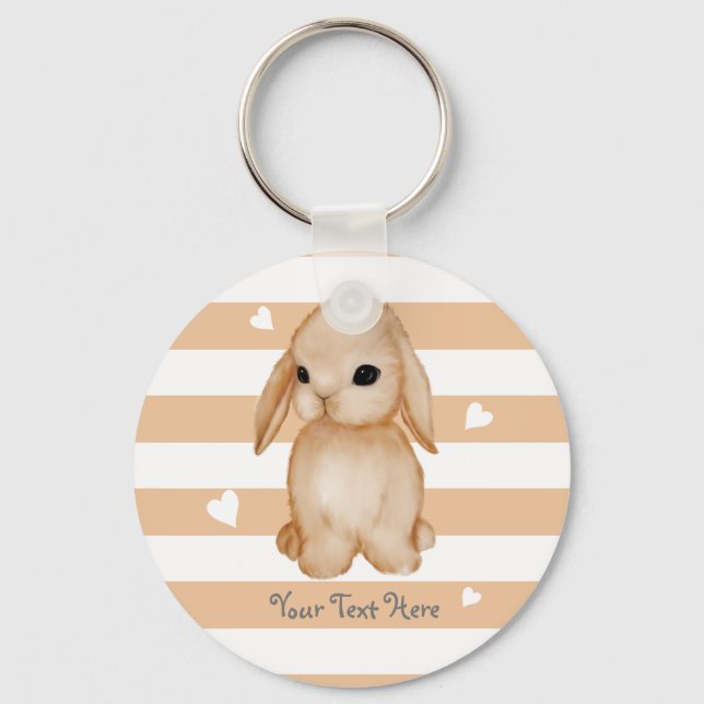 Personalised Bunny Heart Button Keychain (Front)