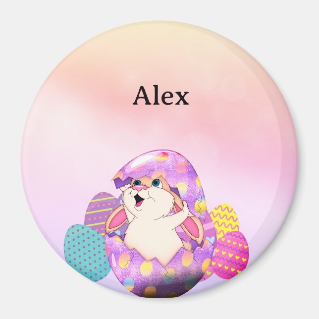 Personalised bunny in coloured egg magnet (Front)
