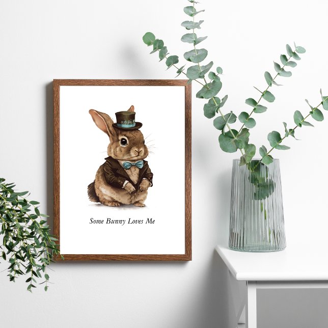 Personalised Bunny Nursery Wall Art Kids Room (Adorable Bunny Dressed in Top  Hat Jacket and bow tie. Personalize it.)