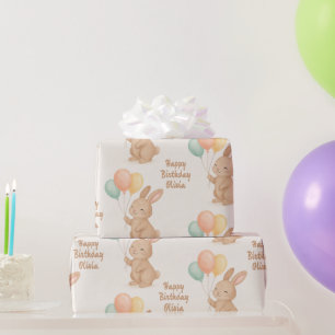 Personalised Bunny & Pastel Balloons - Cute Gift  Wrapping Paper