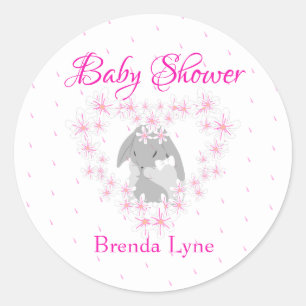 Personalised Bunny Rabbit Girl Pink Baby Shower Classic Round Sticker