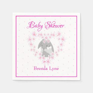Personalised Bunny Rabbit Girl Pink Baby Shower Napkin