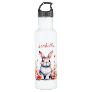 Personalised Bunny Rabbit in Pink Flowers 710 Ml Water Bottle