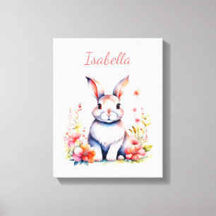 Personalised Bunny Rabbit in Pink Flowers Canvas Print
