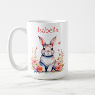Personalised Bunny Rabbit in Pink Flowers Coffee Mug