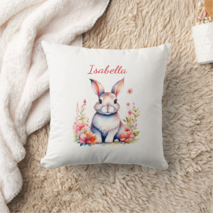 Personalised Bunny Rabbit in Pink Flowers Cushion
