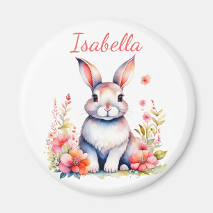 Personalised Bunny Rabbit in Pink Flowers Magnet