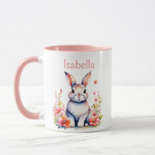 Personalised Bunny Rabbit in Pink Flowers Mug