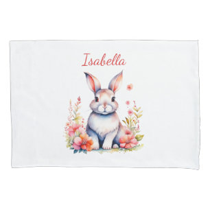 Personalised Bunny Rabbit in Pink Flowers Pillowcase