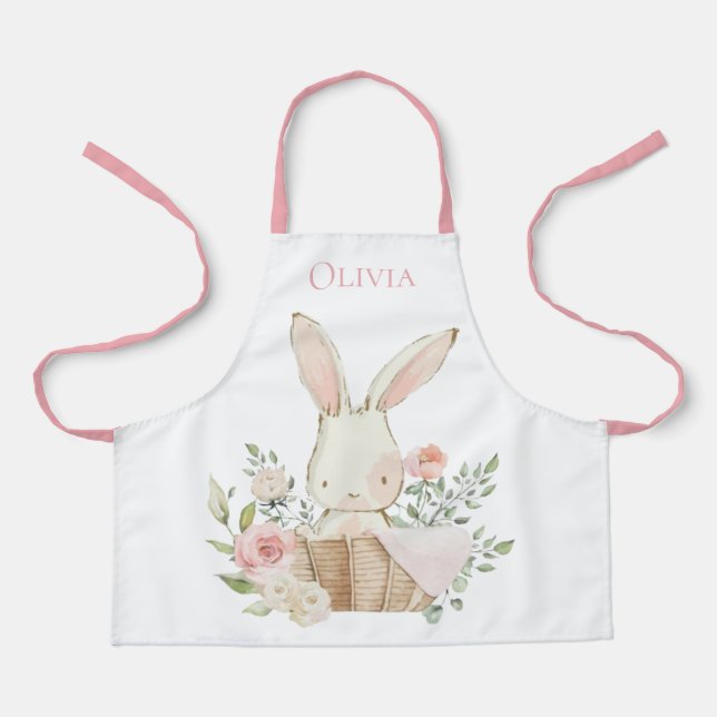 Personalised Bunny Rabbit Pink Apron (Front)