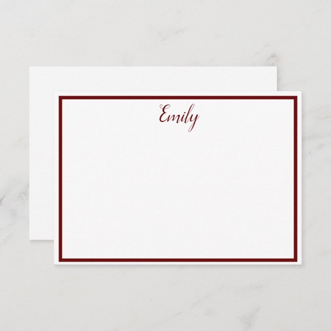 Personalised Burgandy and White Note Cards (Front/Back)