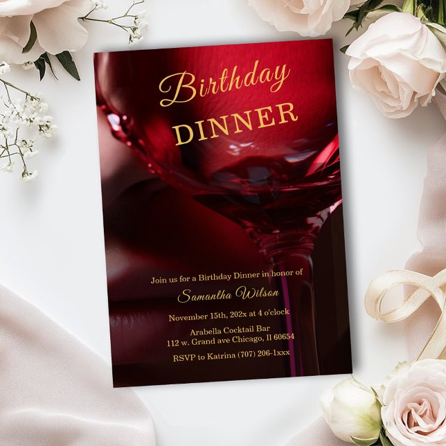 Personalised  Burgundy and Gold Dinner Birthday Invitation (Creator Uploaded)