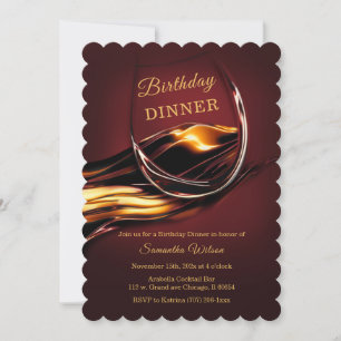 Personalised  Burgundy and Gold Dinner Birthday Invitation