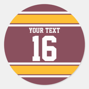 Personalised Burgundy and Gold Sport Stripes Classic Round Sticker