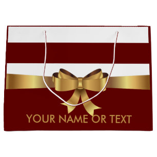 Personalised  Burgundy Bold Stripes Golden BOW  Large Gift Bag