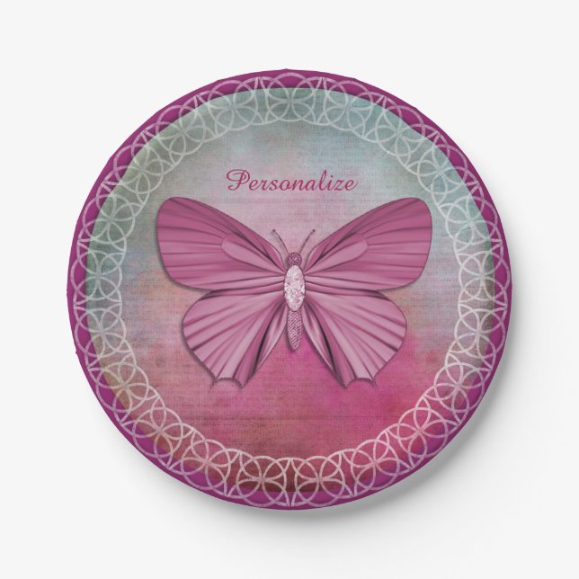 Personalised Burgundy Butterfly Party Paper Plates (Front)
