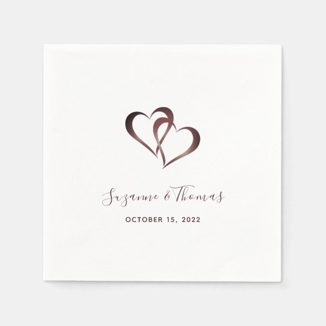 Personalised Burgundy Connected Hearts Napkin (Front)