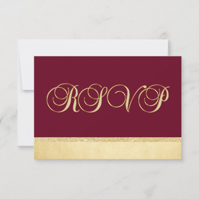 Personalised Burgundy Fall Gold RSVP Wedding Card (Front)